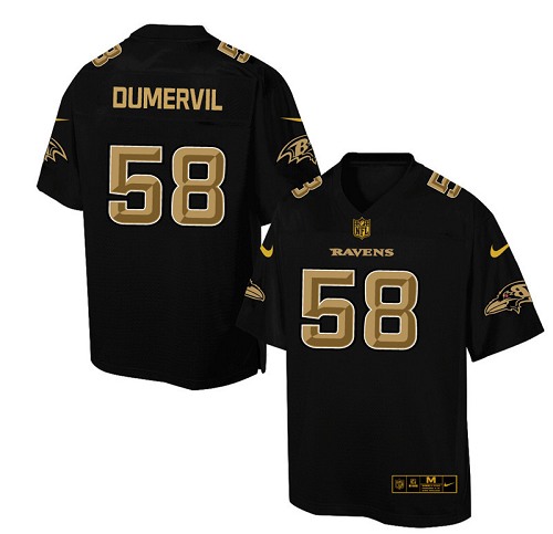 Men's Elite Elvis Dumervil Nike Jersey Black - #58 Pro Line Gold Collection NFL Baltimore Ravens